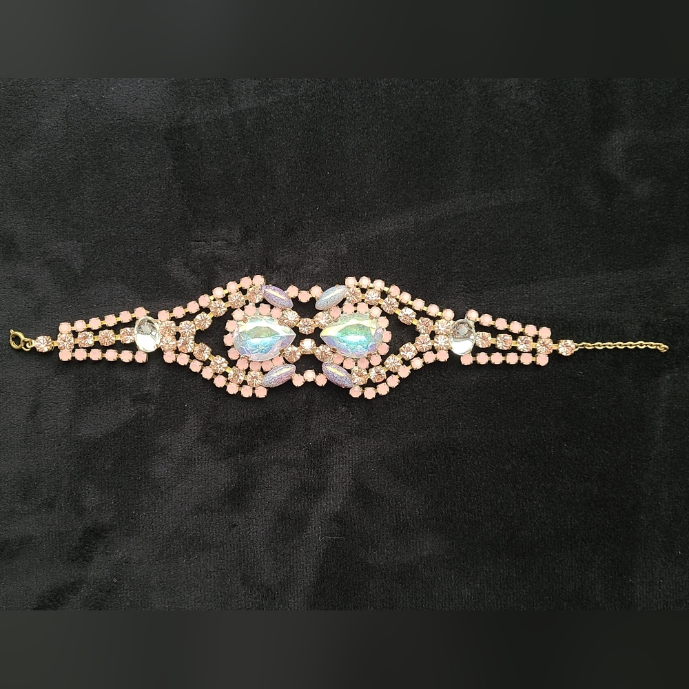 Vintage Czech Pink Glass Statement Bracelet